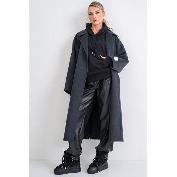 Palton din amestec de lana cu cordon Hero