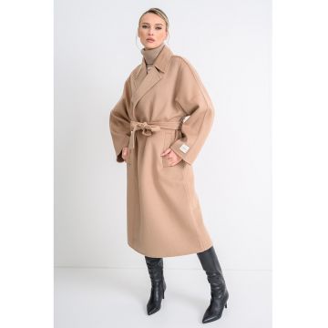 Palton din amestec de lana cu cordon Hero