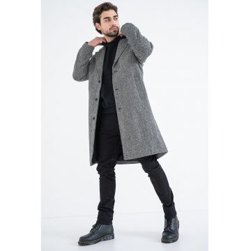 Palton din amestec de lana cu model herringbone