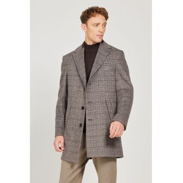 Palton din amestec de lana cu model in carouri