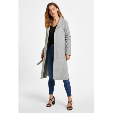 Palton din amestec de lana cu slituri laterale si cordon in talie