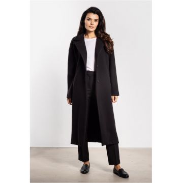 Palton lung cu revere decupate si buzunare oblice