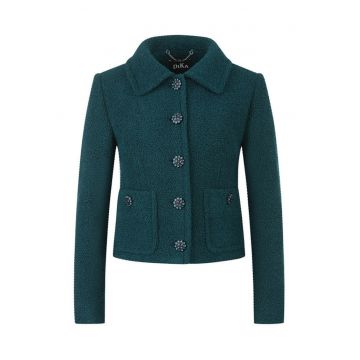 Palton scurt din amestec de lana boucle - cu nasturi-bijuterie