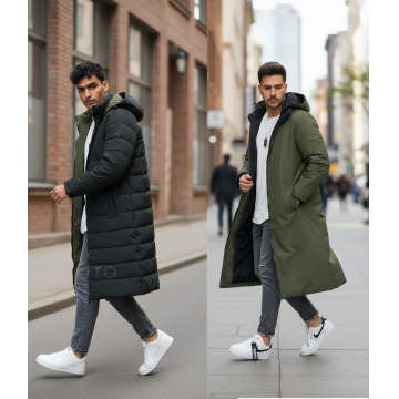 Geaca barbati de iarna kaki 2 fete  lunga  imprimeu spate 