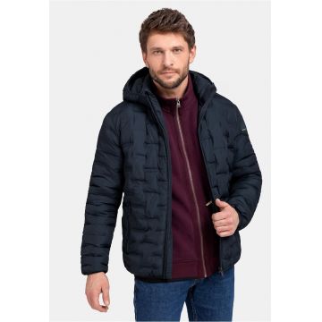 Geaca matlasata cu gluga detasabila - buzunare - sac de compresie -  J-Sintor - Bleumarin