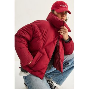 Geaca matlasata supradimensionata  rosu burgund - textil