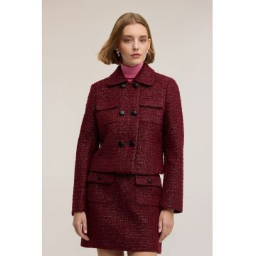 Jacheta boucle din amestec de lana cu buzunare cu clapa