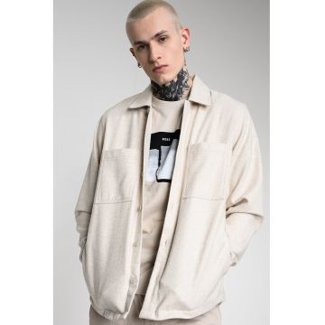 Jacheta-camasa lejera din amestec de lana cu buzunare pe piept