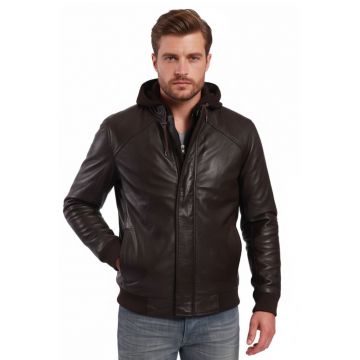 Jacheta din piele cu gluga Benedeton -