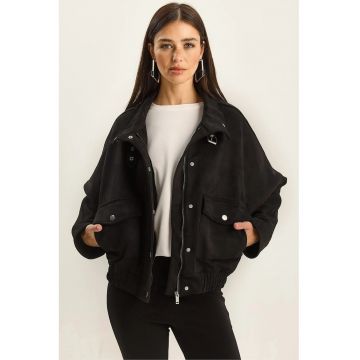 Jacheta groasa supradimensionata -  neagra - din gabardina