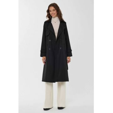 Palton dama -  cu curea - negru - textil -