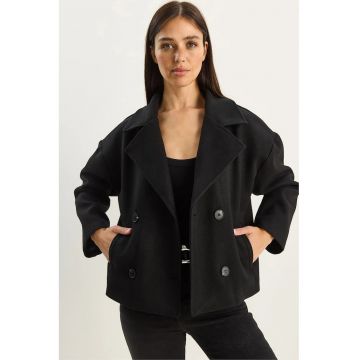 Palton dama  jacheta groasa de plus - negru - textil