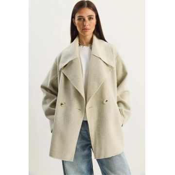 Palton dama -  jacheta oversize cu nasturi si guler - bej natural - textil