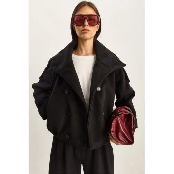 Palton dama -  jacheta oversize - negru - textil