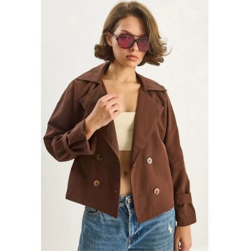 Palton dama - LUCCI - scurt - piept dublu - maro cafea - textil -