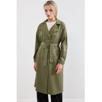 Palton dama  lung - kaki - textil -