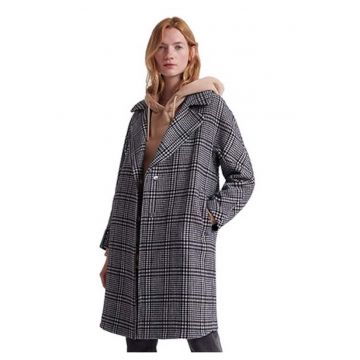 Palton dama - Superdry - Lana/Poliester - Alb/Negru -