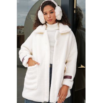 Palton dama -  supradimensionat - alb - blana artificiala