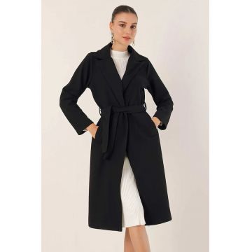 Palton dama -  texturat - negru - textil