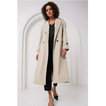 Palton dama  trenci lung - doua randuri de nasturi - piatra naturala - textil