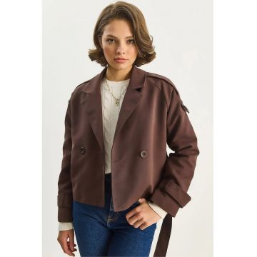 Palton dama -  trenci supradimensionat - inchidere cu cordon - maro mocha inchis - textil -