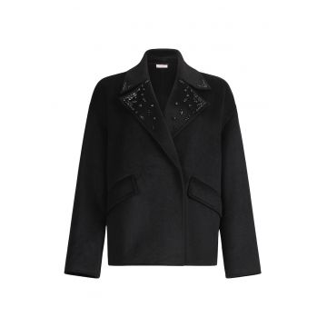 Palton din amestec de lana cu broderie cu decoratii