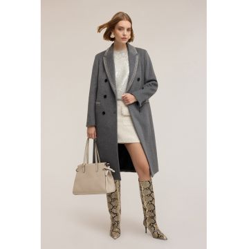 Palton din amestec de lana cu buzunare cu refilet