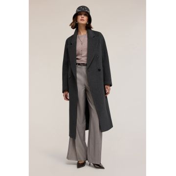 Palton din amestec de lana cu cordon in talie