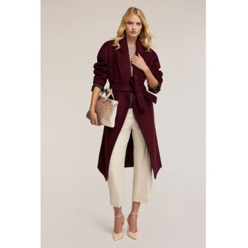 Palton din amestec de lana cu cordon in talie