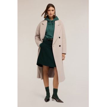 Palton din amestec de lana cu cordon in talie