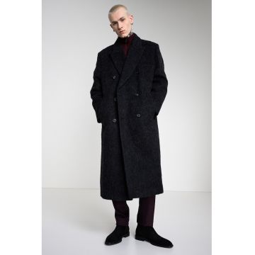 Palton din amestec de lana cu doua randuri de nasturi