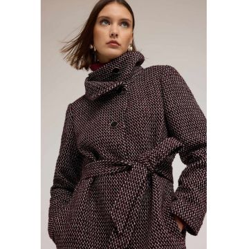 Palton din amestec de lana cu guler inalt