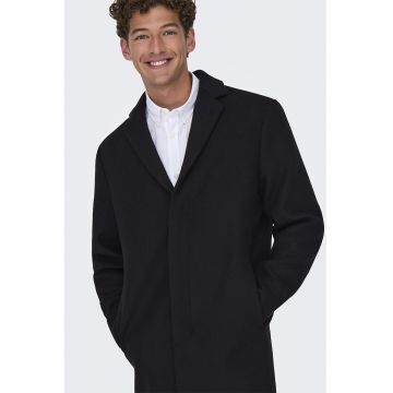 Palton din amestec de lana cu revere decupate