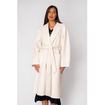 Palton lung handmade din Lana - Cream 18794