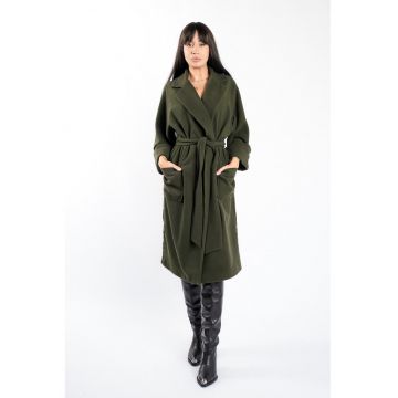 Palton oversize din lana cu cordon - OneSize