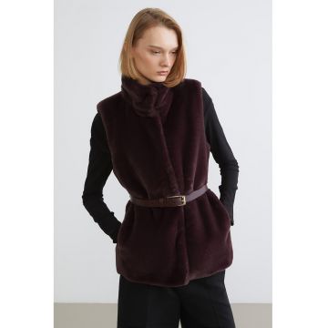 Vesta din blana sintetica cu curea in talie