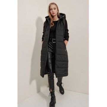 Vesta lunga cu gluga si fermoar dama - HiCCUP - poliester