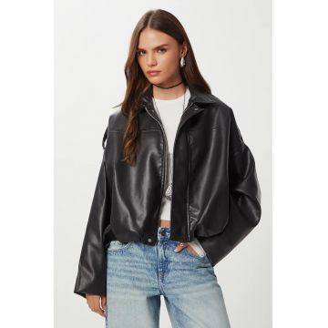 Geaca biker - Happiness Istanbul - piele ecologica - negru