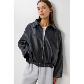 Geaca bomber - Happiness Istanbul - piele ecologica - neagra