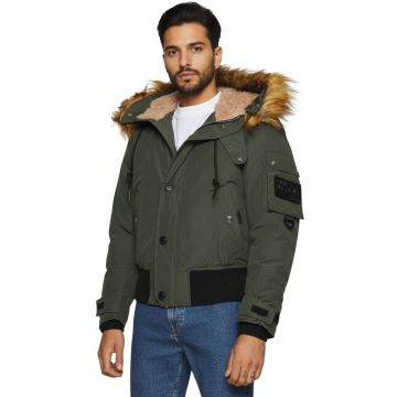 Geaca cu gluga cu blana artificiala -