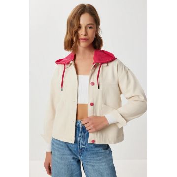 Geaca cu gluga Happiness Istanbul - denim - crem/roz