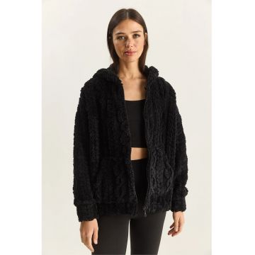 Geaca cu gluga -  texturat - negru - jerseu