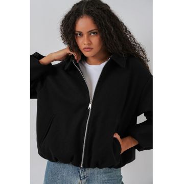 Geaca dama -  jacheta bomber cu fermoar si buzunare - neagra - textil