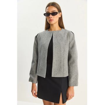 Geaca dama -  texturata - captusita - gri - jerseu