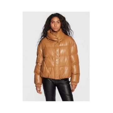 Geaca de imitatie de piele -  maro -