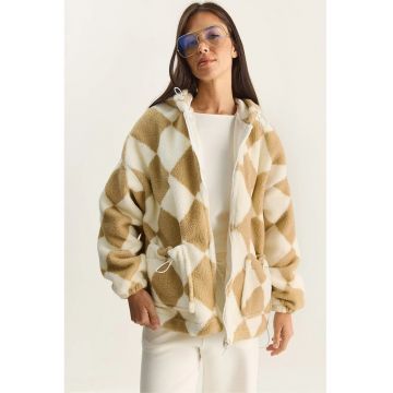 Geaca de plus  supradimensionata - textil - crem/bej -