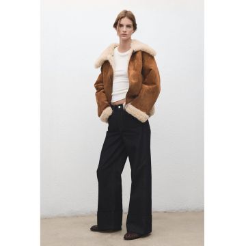 Geaca din blana shearling sintetics cu fernoar