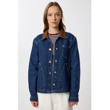 Geaca din denim - Happiness Istanbul - cu buzunare - bumbac - albastru