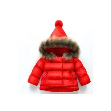 Geaca din fas  Model AL 20538 cu pompom - Fete - 6-7 ani - Rosu -