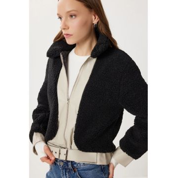 Geaca din piele ecologica - Happiness Istanbul - negru/bej